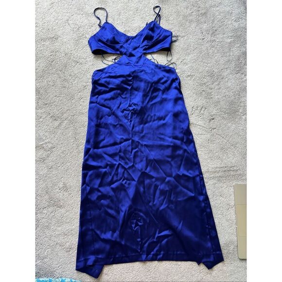 NWT ZARA SATIN EFFECT CUT OUT DRESS blue/purple , Lrg E49 $68 - Picture 4 of 10